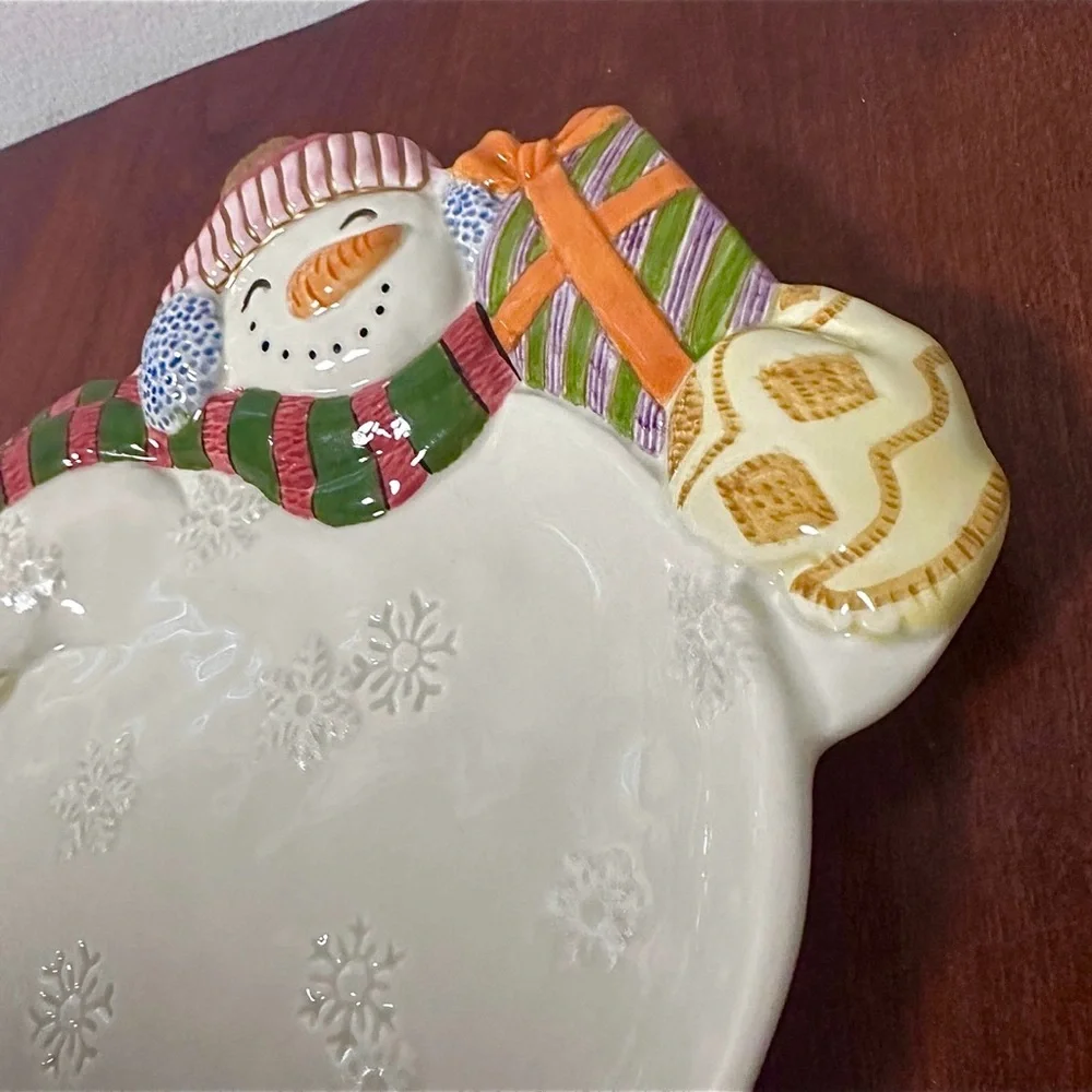 Vintage Fitz and Floyd Frosty Folks Canape Plate Snowman Dish In Box EUC